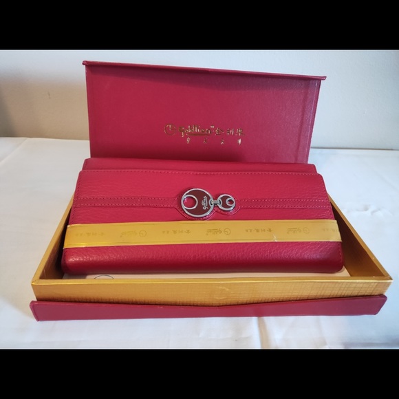 NWT Genuine Leather Red Long Wallet with Box and Dust Bag - Picture 6 of 17